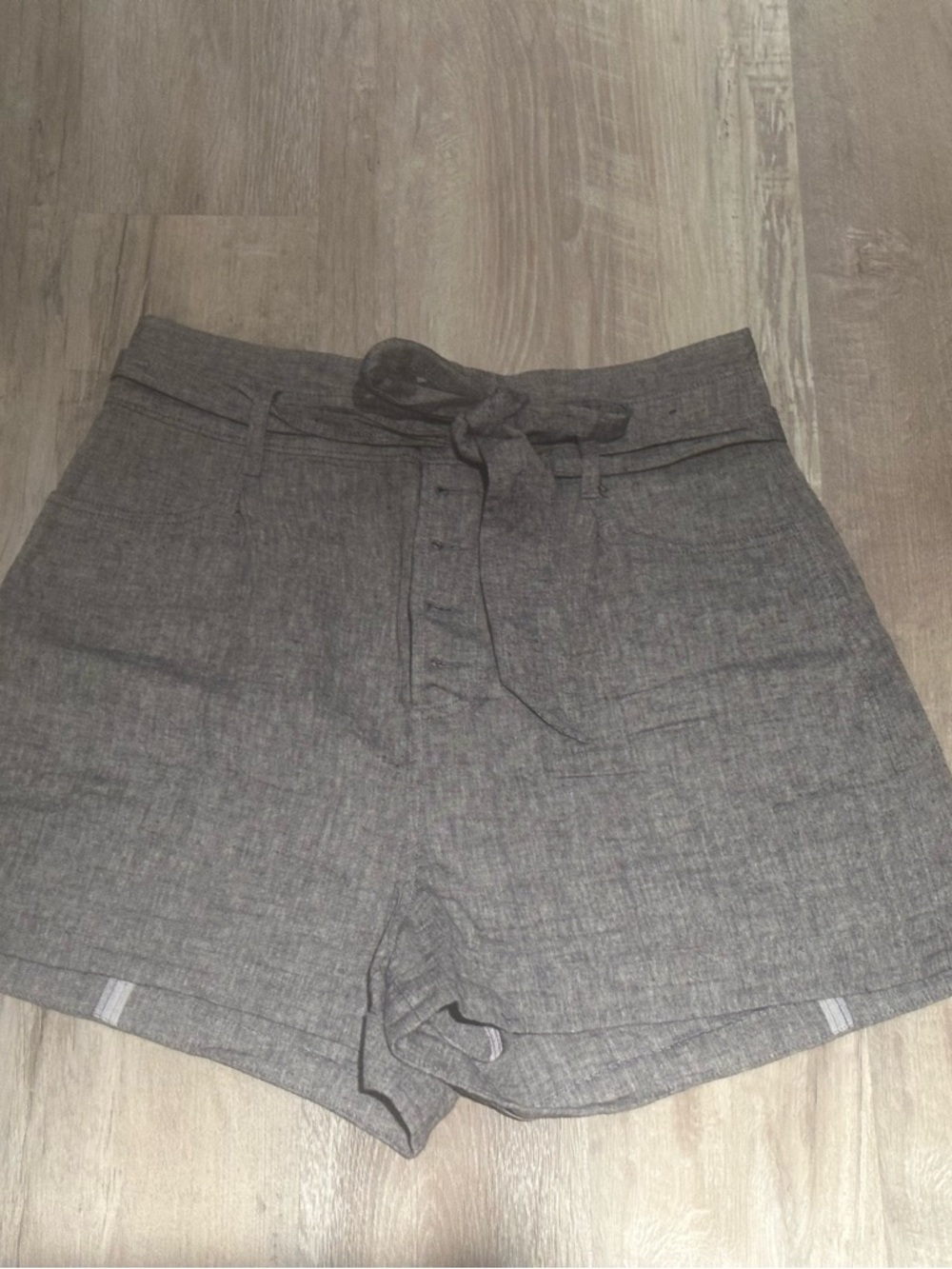 Express Gray Tie-Waist High-Rise Jean-Style Shorts
